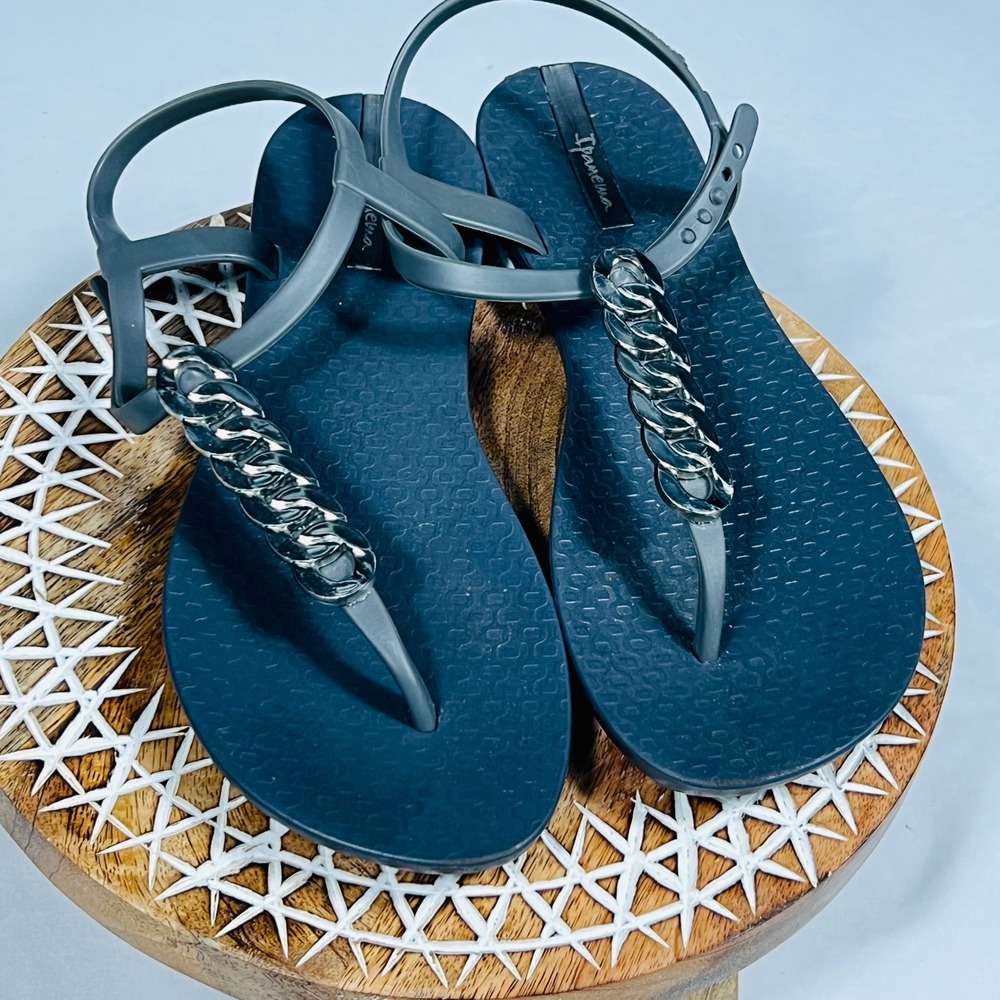 Ipanema Grendene Class Glam II Sandals Gray Chain Link Jelly Thong Womens 7 38